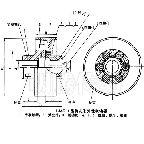 LMZ-I型帶制動(dòng)輪梅花形聯(lián)軸器圖紙