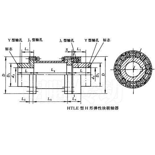 HTLE型H形彈性塊聯軸器圖紙